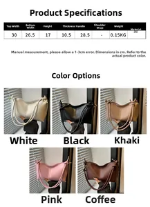 Guide des tailles pour sac bandoulière en similicuir avec dimensions et couleurs
