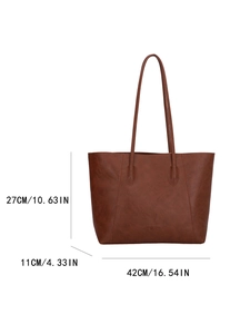Brown vintage PU leather tote bag with dimensions 42cm width and 27cm height