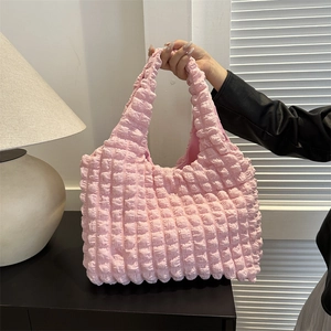 Women Fashion Popcorn Texture Tote Bag Large Capacity Casual Underarm Shoulder Bag Simple Foldable Handbag Stylish Shopping Bag