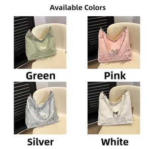 Colori disponibili delle borse a tracolla plissettate con fiocchi in verde rosa argento bianco