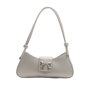 Borsa sottobraccio grigio argento chic con fibbia a fiocco e design trapezoidale
