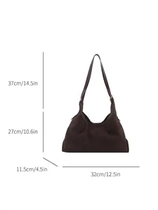 Brown suede hobo handbag for women showing detailed size dimensions and strap height
