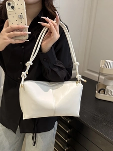 Minimalist large white PU leather tote bag with stylish knot strap and gold hardware