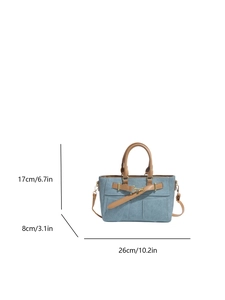 Borsa a spalla in denim con manici marroni, dimensioni 26cm x 17cm x 8cm