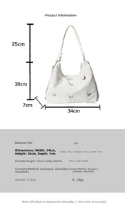 Detailed size guide and specifications chart for the large butterfly tote bag
