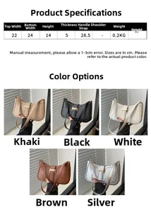 Detailed size chart and specifications for vintage PU leather crescent crescent bag