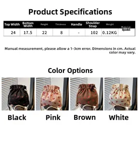Detailed size specifications for strawberry corduroy bucket bag with pearl handles
