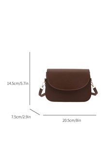 Brown saddle crossbody bag with size dimensions 20.5cm width and 14.5cm height