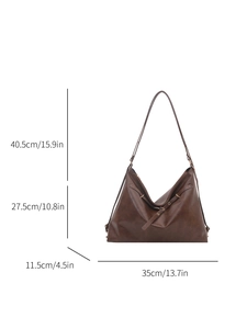 Grand sac cabas vintage en cuir PU marron avec dimensions et grande capacité de stockage