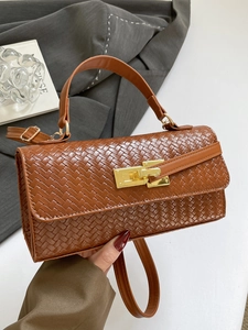 Sac à Épaule en Cuir PU Tissé pour Femmes Fermoir en Métal Doré Sac à Main Minimaliste Sac Bandoulière pour Bureau Voyage Quotidien Mode
