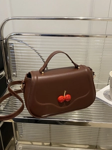 Women PU Leather Shoulder Bag Three-Dimensional Cherry Decor Flap Crossbody Handbag Korean Style Sweet Fashion
