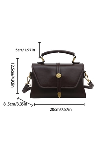 Vintage solid color satchel bag for women with top handle and precise size measurements
