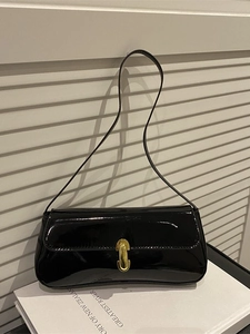 Sac Baguette En Cuir Verni Brillant Femmes Rétro Sac Sous Les Aisselles Épaule Avec Boucle Métal Doré Carré Élégant