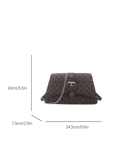 Brown monogram chain crossbody bag for women with dimensions 24.5x14x7.5cm