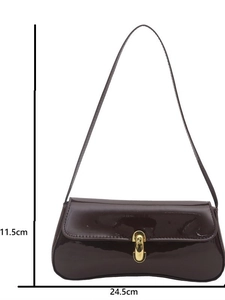 Sac sous l'aisselle en cuir verni marron avec boucle dorée et largeur de 24,5 cm