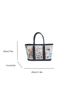 Grand sac fourre-tout en toile avec graffitis colorés et poignées en cuir noir