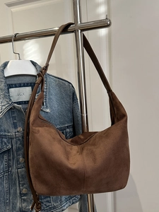Women Faux Suede Hobo Bag Large Capacity Tote Shoulder Bag Vintage Urban Casual Handbag Daily Crossbody Bag