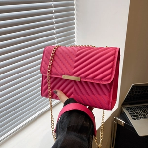 Women Crossbody Bag PU Leather V-Quilted Chevron Gold Chain Strap Small Square Flap Casual Fashion Shoulder Bag