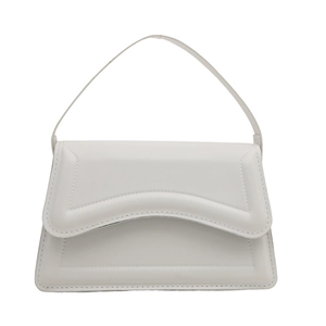 Minimalist white faux leather underarm handbag for women with stylish embossed pattern