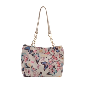 Large capacity tote bag featuring vibrant butterfly prints and gold chain straps