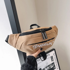 Unisex Canvas Waist Bag Sporty Chest Bag Letter Print Adjustable Strap Casual Crossbody Bag Travel Outdoor Daypack