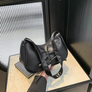 Women Bow Knot Underarm Bag Crescent PU Leather Hobo Shoulder Purse French Style Niche Designer Fashion Handbag