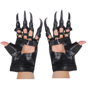 Γάντια cosplay με νύχια δράκου για το Halloween με μαύρη υφή κροκόδειλου και μακριά νύχια