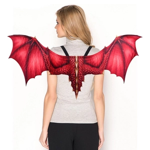 Realistic red non-woven dragon wings for adults with scale texture and elastic straps