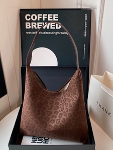 Women Leopard Print Hobo Bag Large Capacity PU Leather Shoulder Tote Retro Casual Fashion Versatile Underarm Handbag