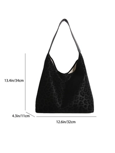 Large leopard print tote bag in black with 32cm width and faux leather handle