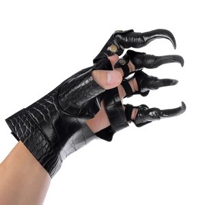 Black crocodile-patterned dragon claw gloves with rivets for Halloween cosplay costume