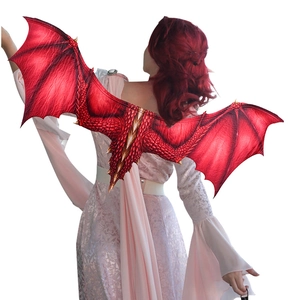 Realistic red dragon wings for adults costume with detailed scales and bone texture