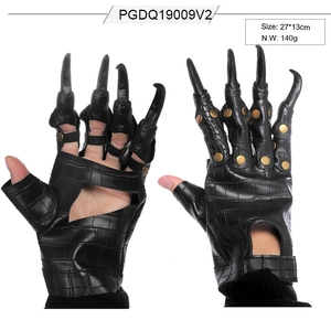 Αποκριάτικα γάντια cosplay με νύχια δράκου από μαύρο δέρμα κροκοδείλου και καρφιά