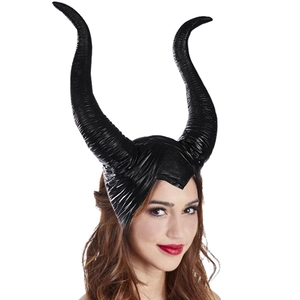 Copricapo corna nere stile Maleficent con trama a spirale per cosplay di Halloween