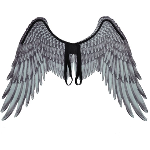 Universal gray angel wings costume accessory with realistic feather print and elastic straps