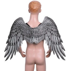 Adult and child unisex gray feather print angel wings with black elastic straps for Halloween