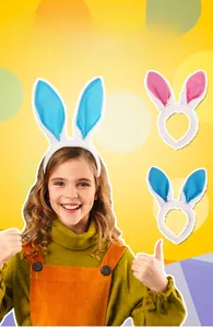 Easter bunny ears headband set for kids party decoration in blue and pink plush
