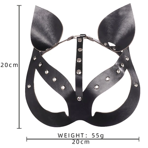Masque de chat noir en cuir PU avec clous pour cosplay et fêtes 20x20cm