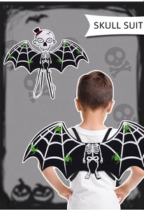 Dettaglio del set ali di pipistrello e maschera da teschio per travestimento Halloween