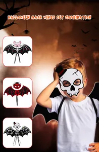 Dettagli del set maschera e ali di Halloween in tessuto non tessuto per feste bimbi