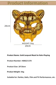 Gouden luipaardmasker cosplay 20x20cm met metallic textuur voor feesten en verkleedpartijen