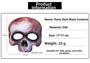 Detailed sizing guide showing 17x17cm dimensions of the realistic EVA skull mask