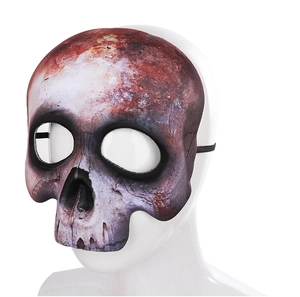 Detailed side view of a realistic EVA skull mask with bloody textures for Halloween parties