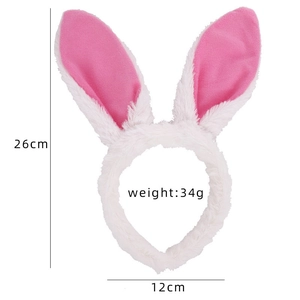 White and pink plush bunny ear headband with dimensions of 26cm by 12cm for Easter party