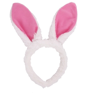 Plush white and pink Easter bunny ears headband for holiday party costumes and decor