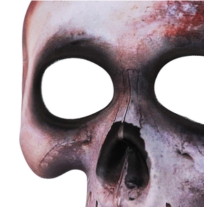 Close-up of EVA skull mask showing detailed bone texture and breathable fabric for Halloween