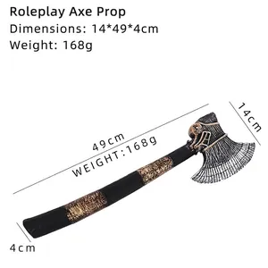 Ancient Egyptian style cosplay axe with ram head and radial pattern, size 49cm