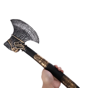 Retro PU foam battle axe toy for Halloween cosplay featuring vintage metallic finish