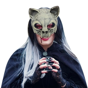 3D-Schafsschädel-Maske mit schwarzem Umhang und Spitzenhandschuhen für Halloween