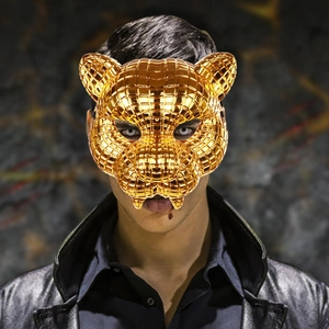 Gold Leopard Maske Metallische Gitterstruktur Tier Disco Maske Für Halloween Maskerade Cosplay Party Requisiten Unisex Deko Maske
